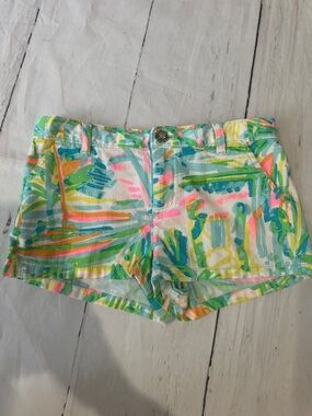 Lilly Pulitzer girls 10 Brushstroke Shorts -White, Pink, Green, Yellow, Blue